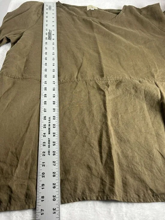 Yea Womens Linen Asymmetrical Tunic Top 2X Brown 3/4 Sleeve Lagenlook Casual - Picture 8 of 9